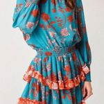 MISA Los Angeles  NWOT Camila Talitha Paisley Mini Dress Long Sleeve Blue Size S Photo 0