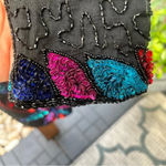 VINTAGE SILK CARINA SEQUIN Black Long Sleeve Shift Dress Beaded M Size M Photo 4