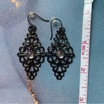 Pewter Filigree Boho Drop Earrings Pink Purple Stone Accent Y2K Dainty Jewelry Silver Photo 7