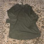 FLAW Dark Olive Green semi Sheer Peasant Long Sleeve BlouseTunic Metallic Stripe Size M Photo 4