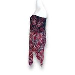 Vintage 90s Skirt Asymmetrical Burgundy Navy Blue Semi Sheer Boho Paisley Print Red Size M Photo 5