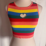 DaintyByBey Rainbow Striped Heart Cutout Crop Tank Top Stretchy Red Size M Photo 0