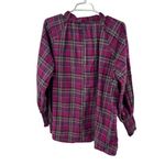 Entro  Pink plaid puff sleeve popover top ruffle fall oversized M cotton casual Photo 1