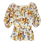Abercrombie & Fitch Floral Baby Doll Top Size S Cottage Puff Sleeves Linen Blend Photo 1