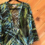 Peppermint bay tropical palm leaves sheer swim coverup Blue Size L Photo 3