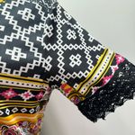 Manhattan Blues Patchwork Boho Print Lace Trim Short Sleeve Dress Size Medium Photo 11