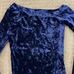GBTSO Blue Velvet Long Sleeve Wide Neck One Shoulder Thong Bodysuit Photo 2