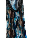 Agenda Blue and Tan Abstract Top Size L Photo 1