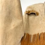 Vintage Giacca Leather Jacket Velvet Fringe Size Medium Western Bohemian Tan Photo 7