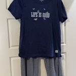 Life is Good Blue Short Sleeve Pajama Set Small Photo 0