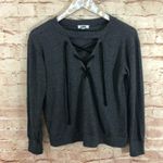 LNA  Waffle Lace Up Gray Sweater Photo 2