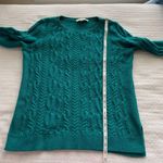 Loft Large Blue-Green Cotton Blend Crewneck Cableknit Sweater Photo 5