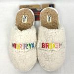 Dearfoams Merry & Bright Slippers Teddy Slide Women's Lg 9/10 Rainbow Stitching Photo 0