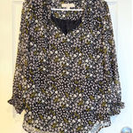 Loft Women's Floral Print V-Neck Sleeveless Blouse Top Black Yellow White M Photo 0