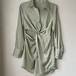 Princess Polly  Sari Green Satin Long Sleeve Collared Mini Dress 6 Photo 4