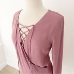 Line and Dot Revolve Lace Up Mauve Pink Ruched Bodycon Mini Dress | XS Photo 3