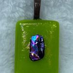 Art Glass Rectangle Shape Green Shade Pendant for Necklace Iridescent Center Photo 12