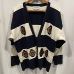 Vintage 80’s varsity stripe aztec embroidery oversized cardigan chunky funky Blue Size L Photo 0