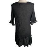 Cupshe Button Up Sheer Swim Cover Up Dress M Black Short Sleeve Ruffle V Neck Photo 3