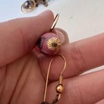 Vintage Rhodonite Pink Black Carved Pierced Drop Earrings Womens Estate Jewelry Photo 2
