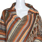 Poncho Cardigan Womens Small Orange Brown Waterfall Front‎ Tassel Fringe Button Photo 3
