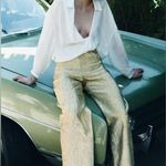 ZARA SHINY MID WAIST PANTS STRAIGHT LEG ZW COLLECTION Gold Size S NEW Photo 5