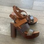 Madden Girl Mixxx Mob Wife Size 10 Strappy Wood High Heels Photo 1