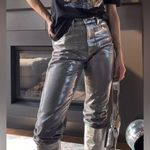 ZARA ZW THE METALLIC SLIM FIT JEANS PANTS Straight Leg SILVER/Gray Size 2 NEW Photo 2