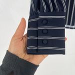 Ann Taylor  Blouse Top Womens Medium Petite Navy Blue White Striped Puff Sleeve Photo 5