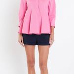 English Factory Peplum Waist Asymmetric Collared Blouse Pink M Photo 0