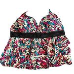 Catalina Tankini Swim Suit Top Blk/Pink Abstract Size 2X (18W-20W) Padded Ruffle Photo 0