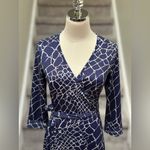 NEW Julie Brown Saks Fifth Ave Navy Crackle Wrap Dress Women’s S Elegant Midi Blue Photo 1