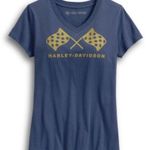 Harley Davidson Harley-Davidson Women's Retro Race Flag V-Neck Tee Size L Photo 1