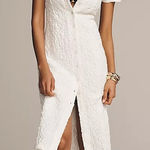 Anthropologie [] White Textured Collared Short Sleeve Midi Shirt Dress NWT Large Photo 0