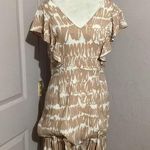 FATE. -Neck Ruffle Short Sleeve Cream And White Printed Viscose Mini Dress Photo 0