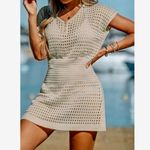 Cupshe  Women's Crochet V Neck Mini Cover Up Beach Resort Dress Sz Small Beige Photo 1