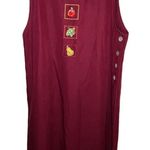 Vintage 90s Maxi Jumper Dress 14 Red Cotton Embroidery Side Buttons Cottagecore Photo 0