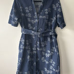Solitaire  Women's Dark Wash Denim Short Sleeve Blue Floral Belted Mini Dress‎ Photo 0