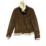 EXPRESS  VTG Faux Suede Fur Brown Moto Bomber Jacket Womens S Zip Buckles Y2K Photo 1