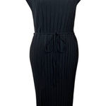 ZARA Pleated Midi Dress Cap Sleeve Size S Small Black Lightweight Slit Photo 0