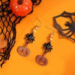 Halloween Decoration Pumpkin Dark Spider Design Dangle Earrings Zinc Alloy‎ Faux Black Photo 0