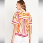 Old Navy NEW! Short Sleeve Jacquard Geometric Print Blouse S Pink Orange Ivory Photo 8