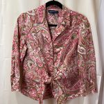 Jones New York Pink & Green Paisley Print Blouse 3/4 Sleeve Professional Top-M Photo 0