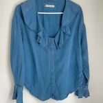 We The Free Free People Amber Chambray Ruffle Blouse (Size S) Photo 1