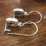 Vintage Emerald Cut Red Garnet Gemstone and Sterling Silver Drop Earrings Photo 3