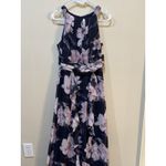 XScape Women's Blue Floral Chiffon Halter-Neck Gown Dress Size 6 Ruffle Photo 2
