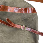 Furla Soft Italian Suede Large Hobo Bag Brown Croc Embossed Leather Trim Buckle Photo 2