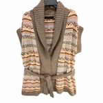 The Limited  Sweater Vest Womens S Tan Pink Fair Isle Open Front Belted Cardigan Photo 1