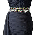 Jolene Chiffon Strapless Jeweled Chiffon‎ Tail Ruched Cocktail Dress Sz 6 $390 Black Photo 0