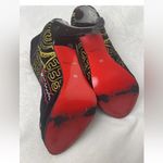 Scarlet Embroidered Heel Faux Suede Ankle Booties Stiletto Size 38 (US 7.5) Black Photo 9